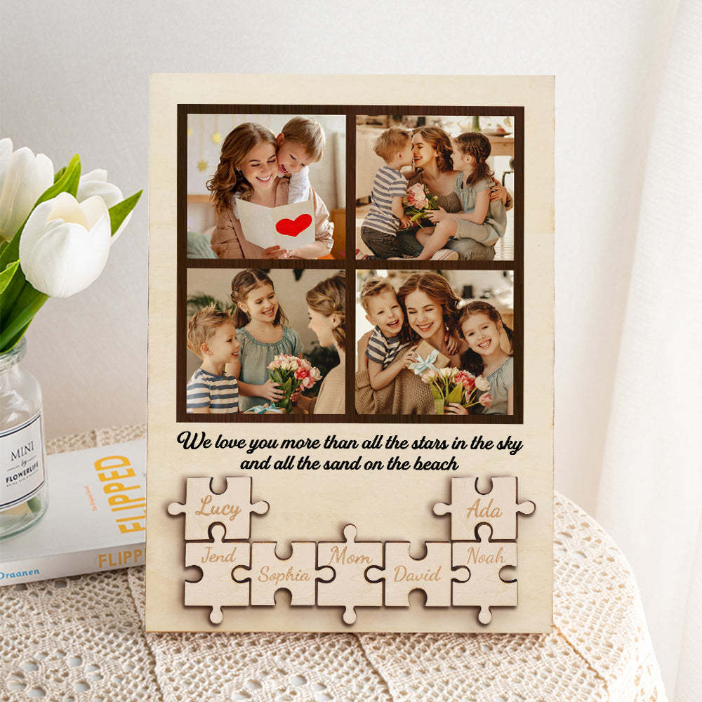 Personalized Wooden Photo Puzzle Sign Custom Family Member Sign Gift for Mom - MyFaceBoxer