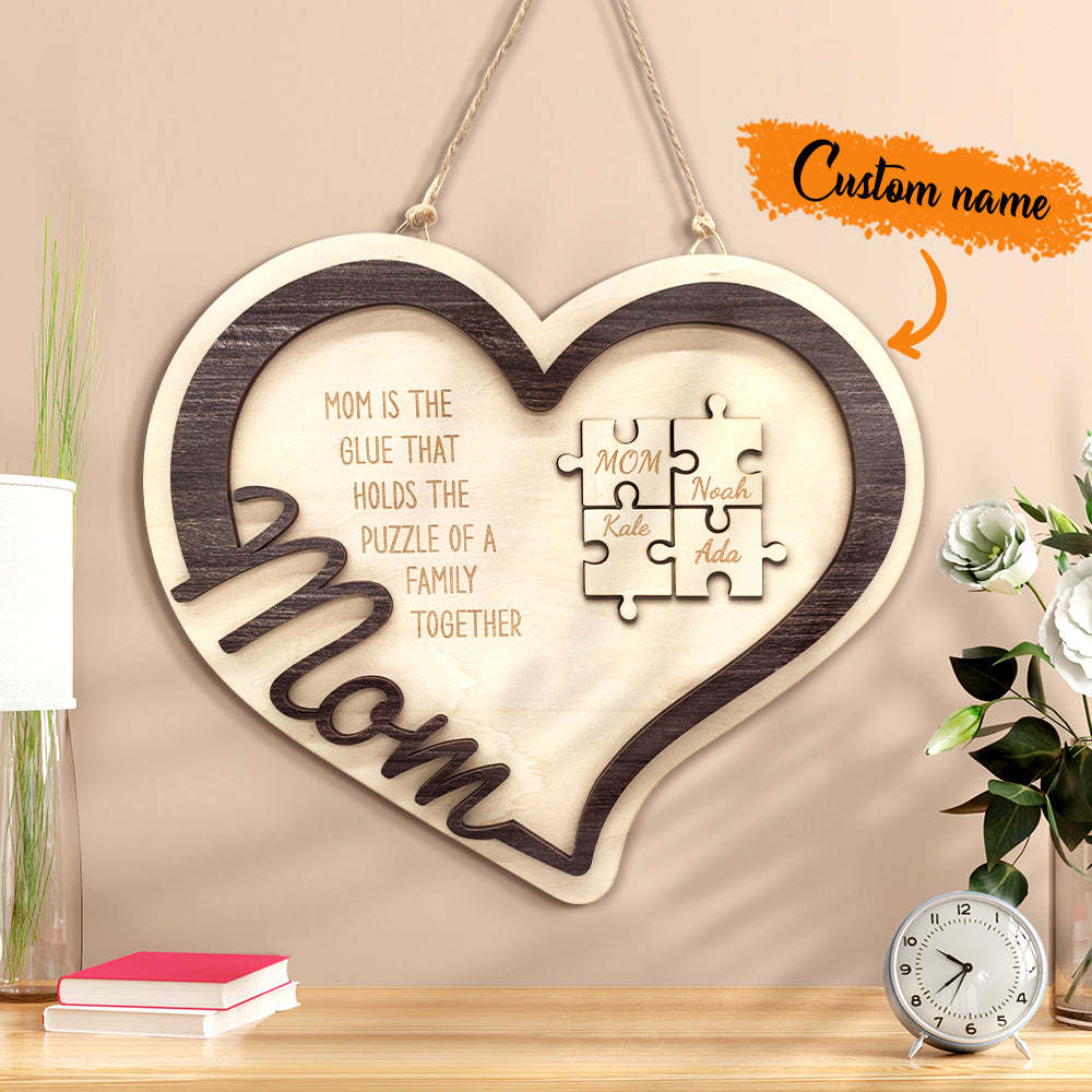 Personalized Wooden Heart Puzzle Sign Mother's Day Gift for Mom - MyFaceBoxer