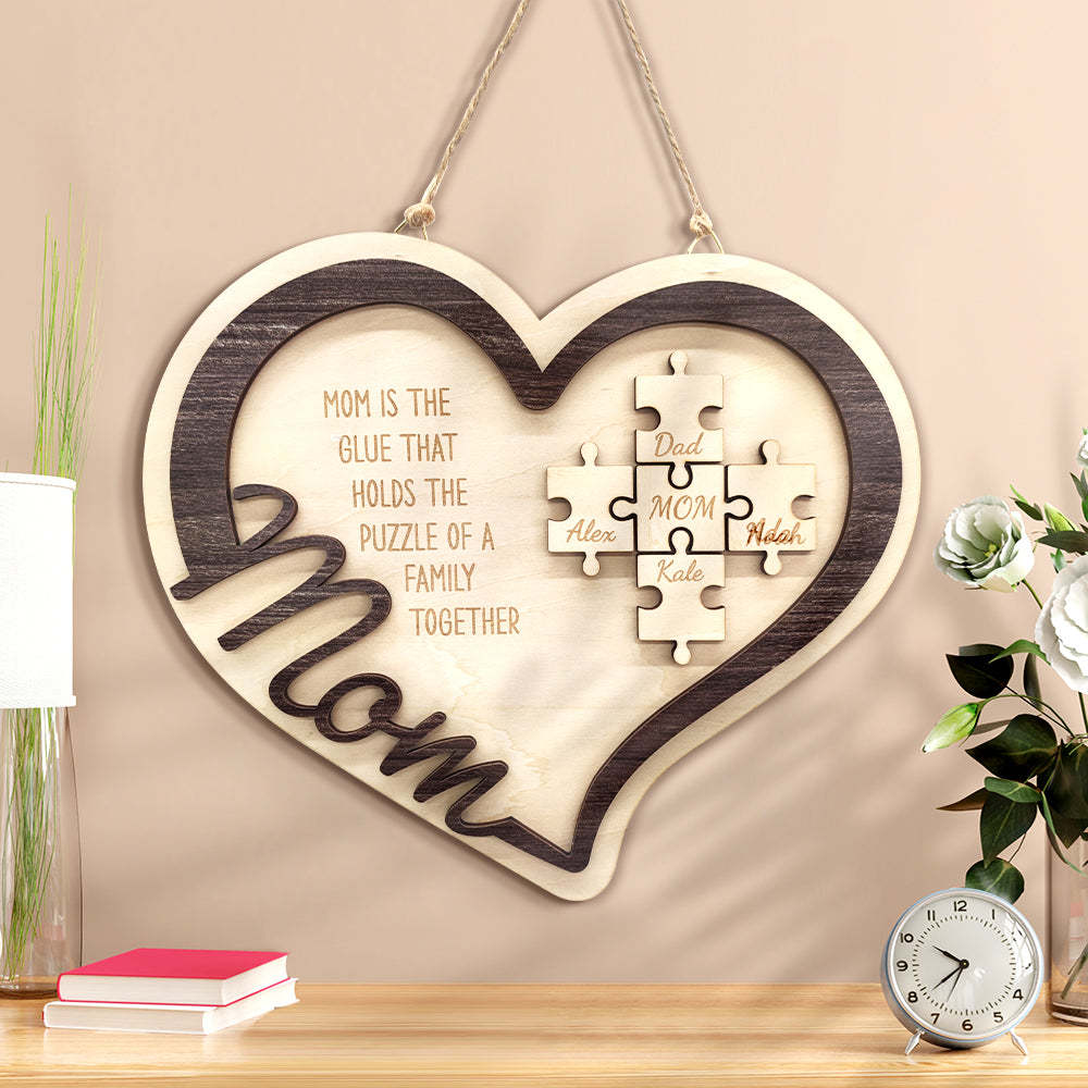 Personalized Wooden Heart Puzzle Sign Mother's Day Gift for Mom - MyFaceBoxer