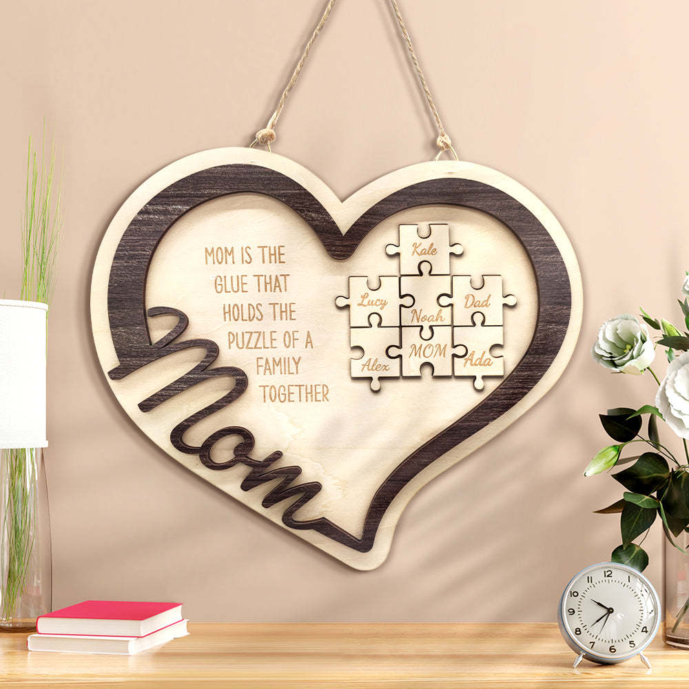 Personalized Wooden Heart Puzzle Sign Mother's Day Gift for Mom - MyFaceBoxer