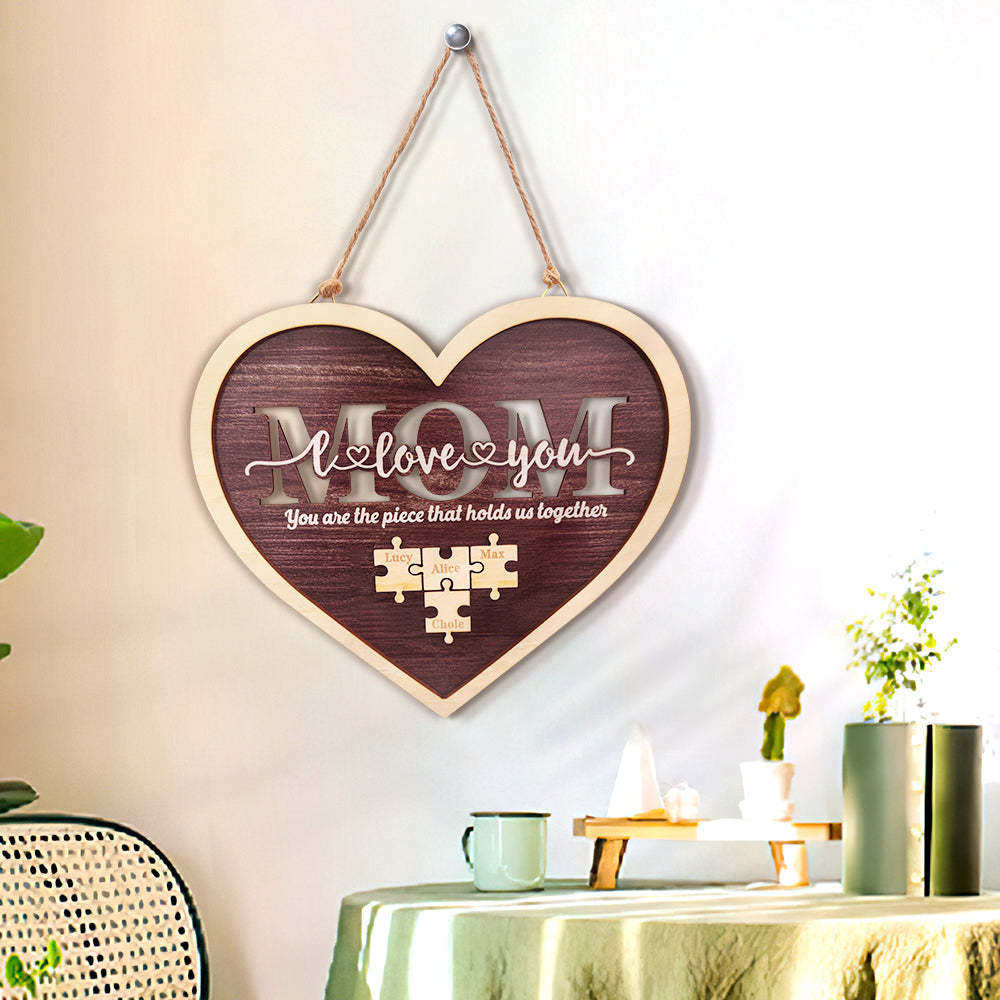 Personalized Mom Heart Puzzle Plaque You Are the Piece That Holds Us Together Mother's Day Gift - MyFaceBoxer