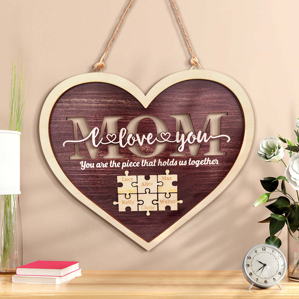 Personalized Mom Heart Puzzle Plaque You Are the Piece That Holds Us Together Mother's Day Gift - MyFaceBoxer