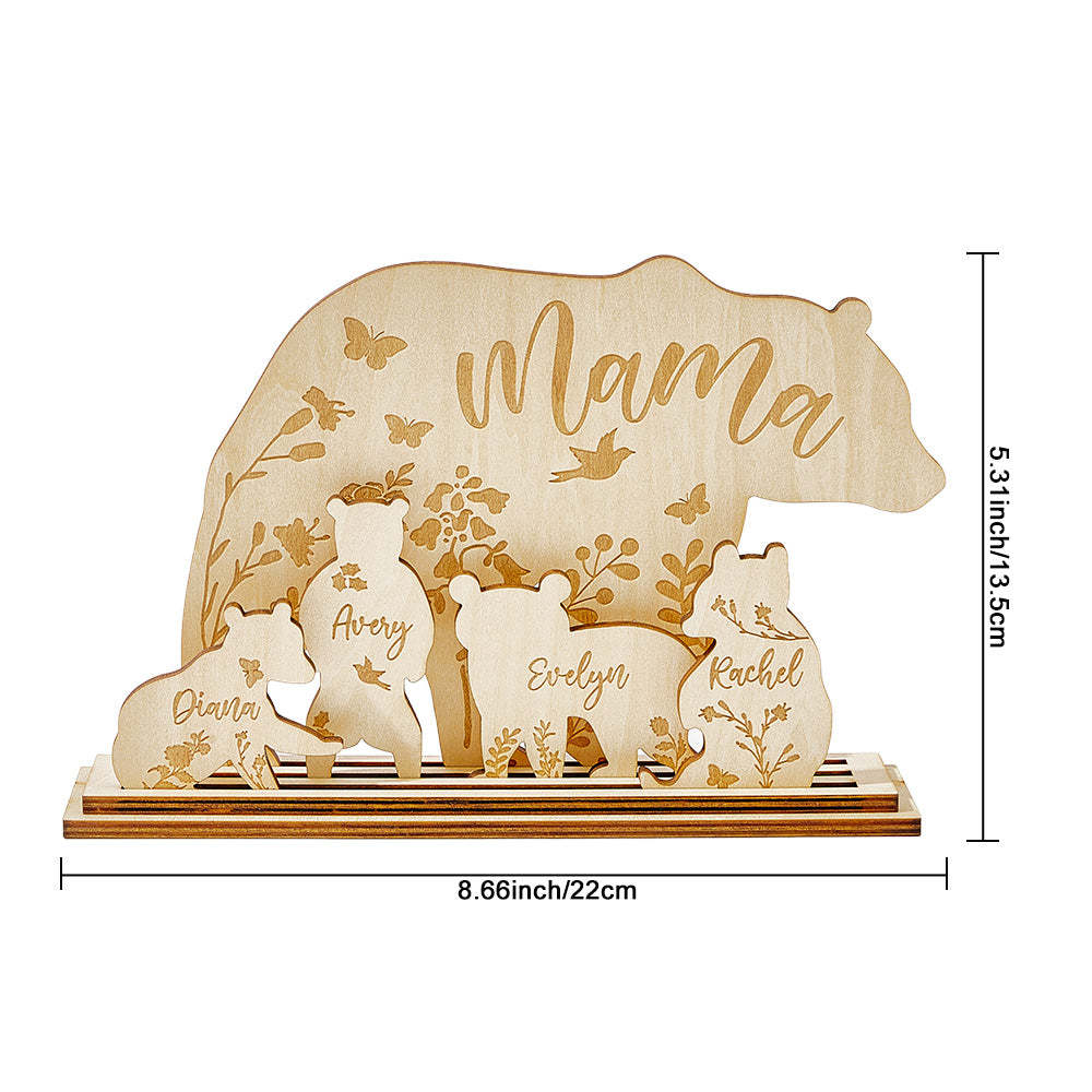Personalized Mama Bear with Cubs Wood Desk Decor Gift for Mom - MyFaceBoxer