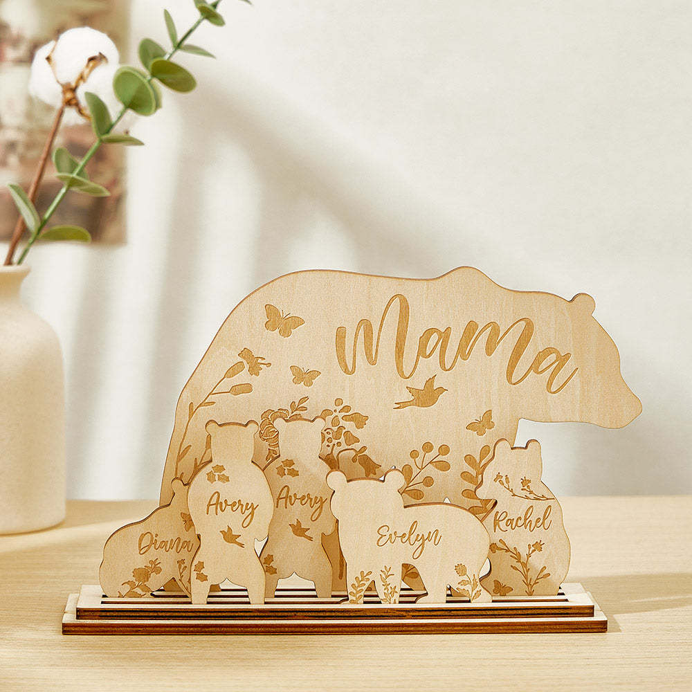 Personalized Mama Bear with Cubs Wood Desk Decor Gift for Mom - MyFaceBoxer