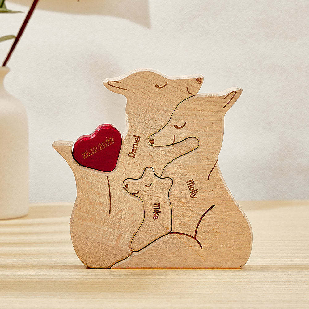 Personalized Wooden Fox Custom Family Member Names Puzzle Home Decor Gifts - MyFaceBoxer