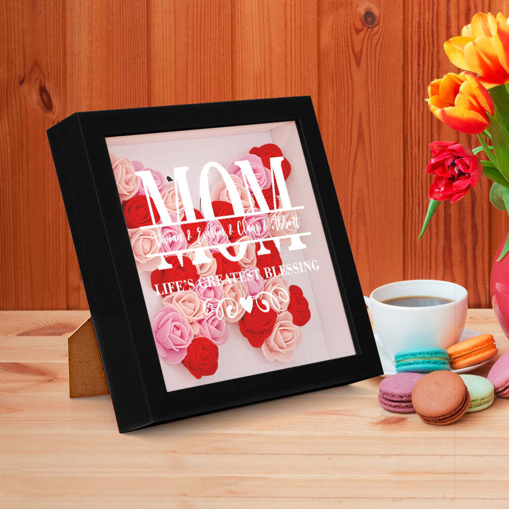 Custom Flower Shadow Box Personalized Name Flower Shadowbox Frame Mother's Day Gift - MyFaceBoxer
