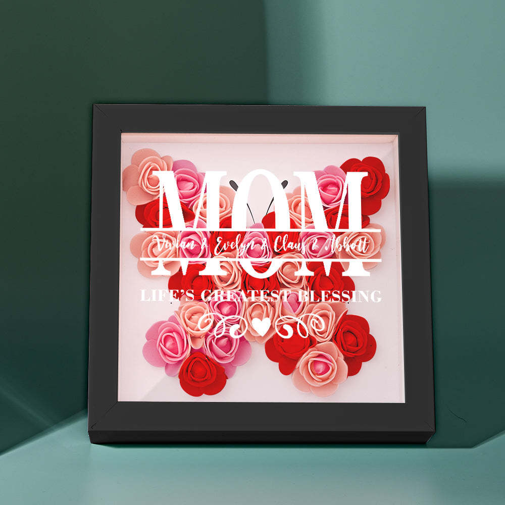 Custom Flower Shadow Box Personalized Name Flower Shadowbox Frame Mother's Day Gift - MyFaceBoxer