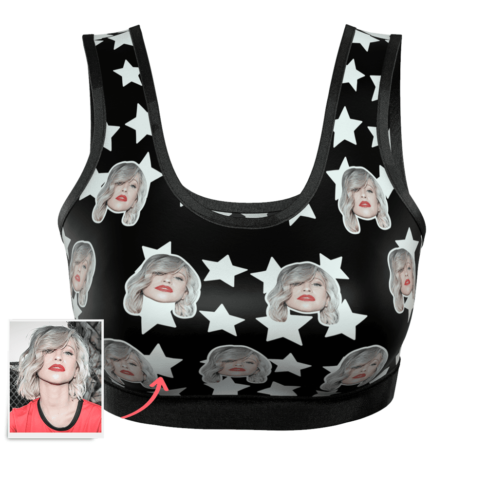 Women's Custom Star Face Sports Bra - MyFaceBoxer