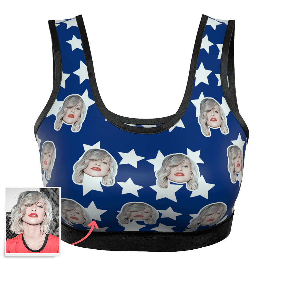 Women's Custom Star Face Sports Bra - MyFaceBoxer