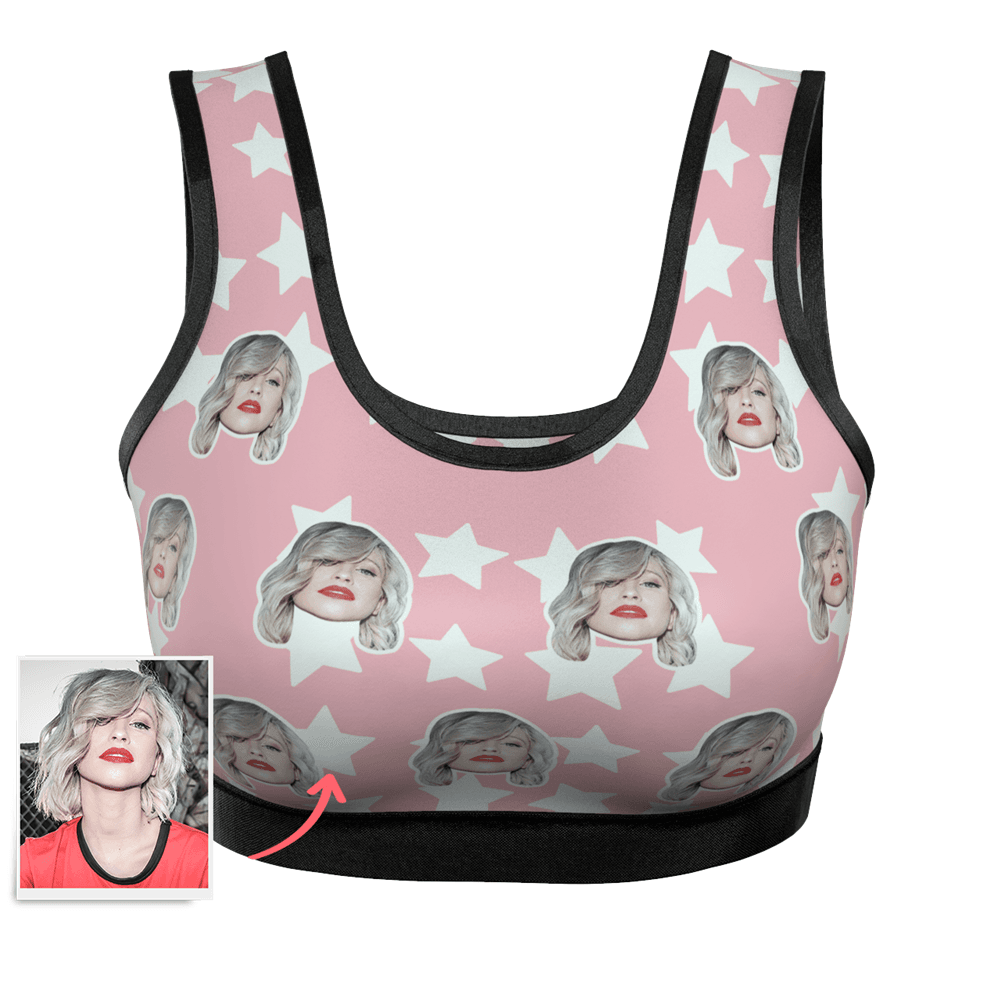 Women's Custom Star Face Sports Bra - MyFaceBoxer