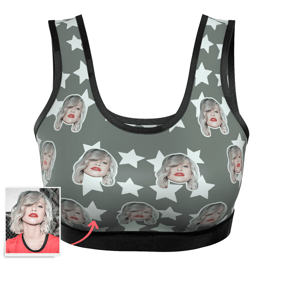 Women's Custom Star Face Sports Bra - MyFaceBoxer