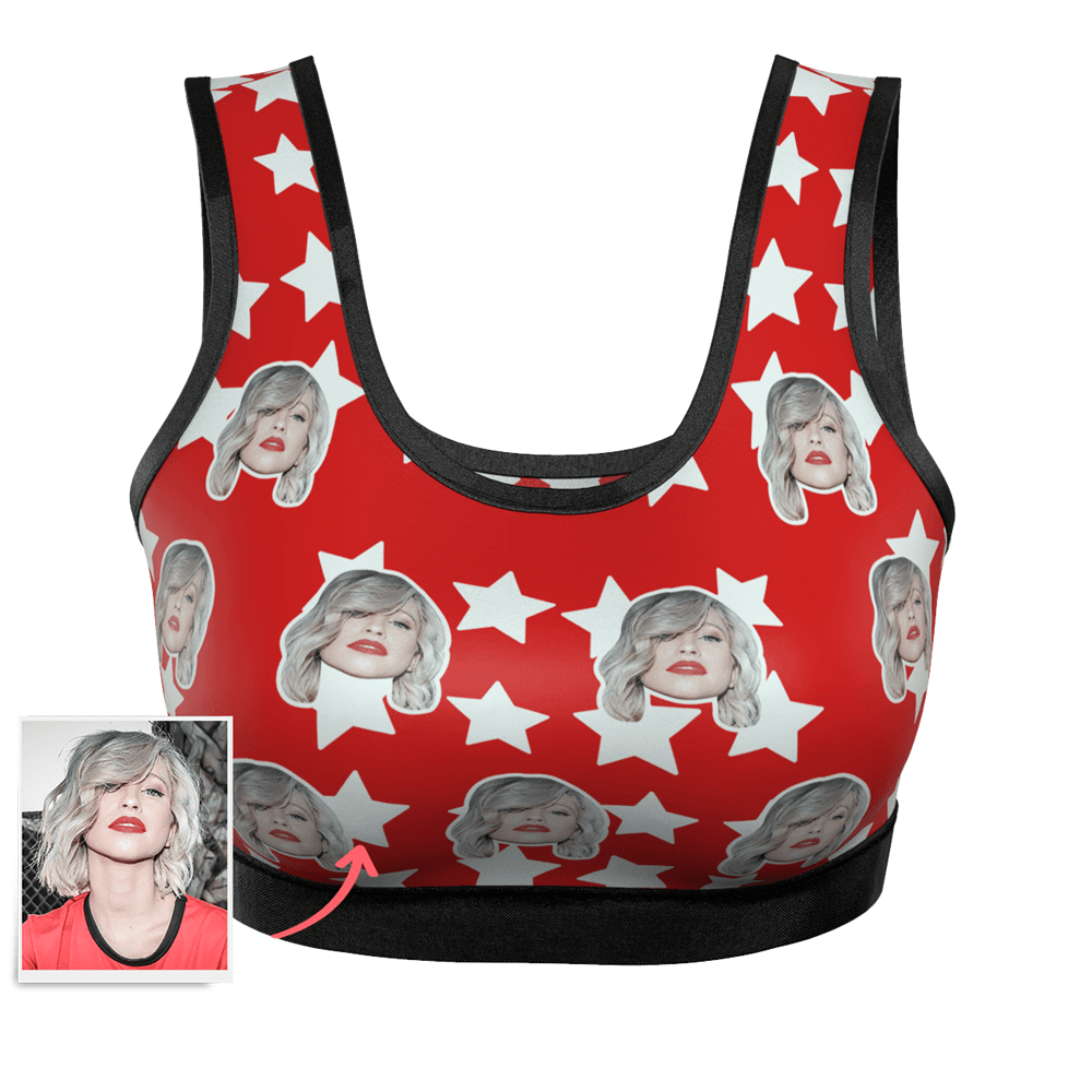 Women's Custom Star Face Sports Bra - MyFaceBoxer