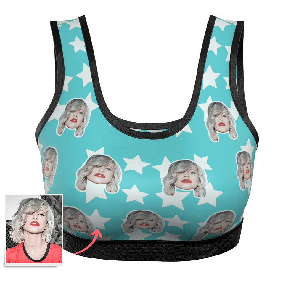 Women's Custom Star Face Sports Bra - MyFaceBoxer
