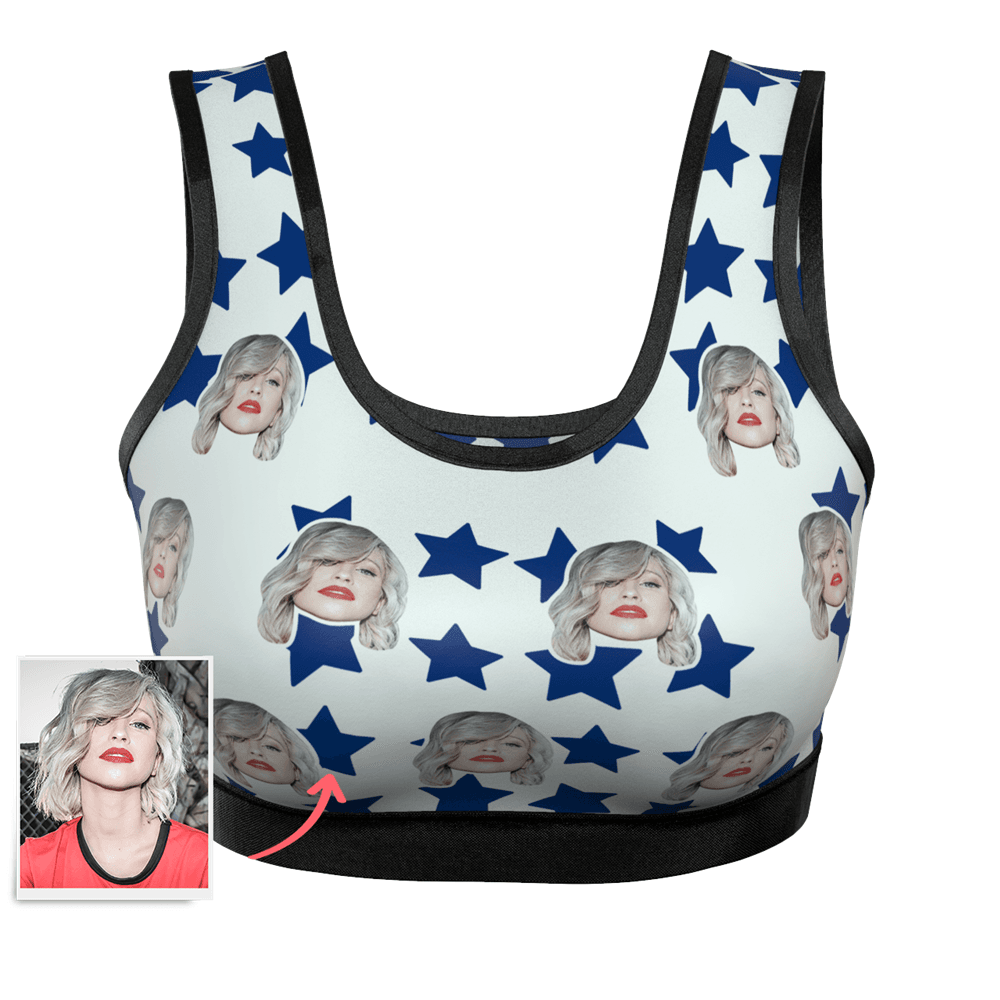 Women's Custom Star Face Sports Bra - MyFaceBoxer