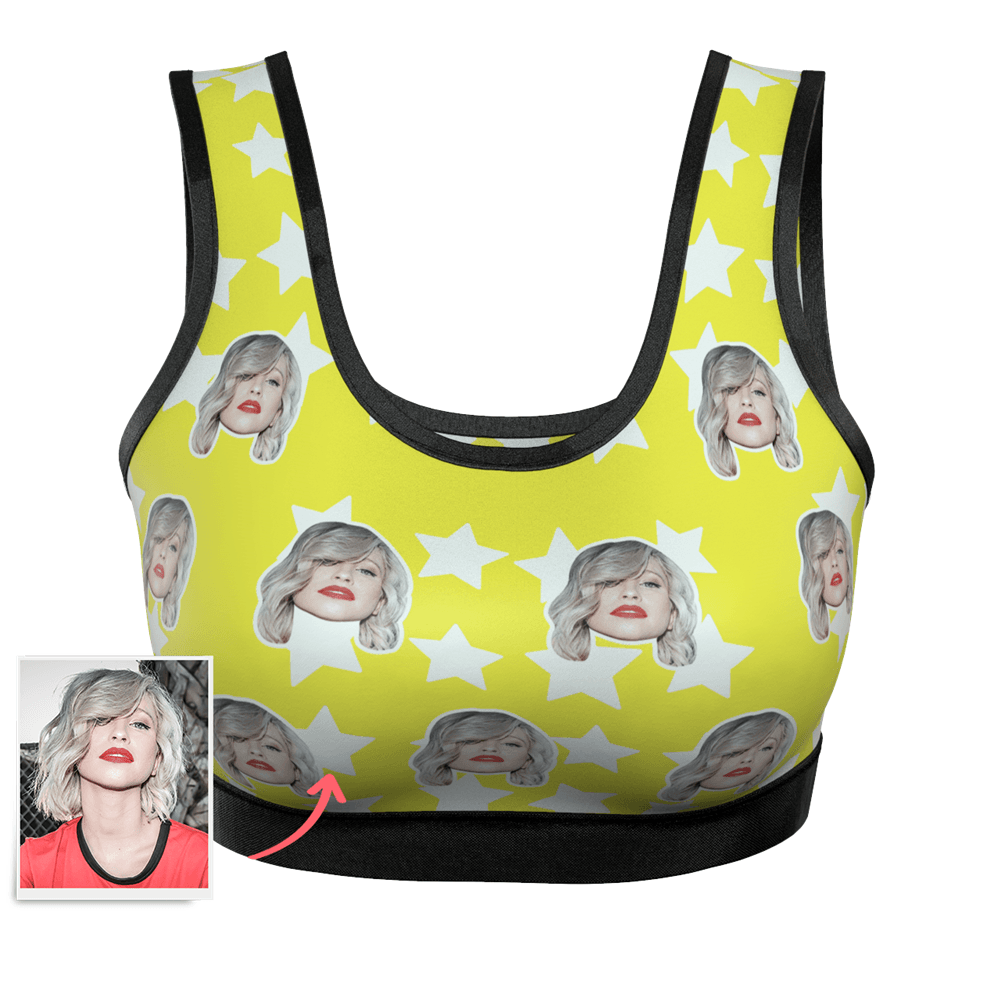 Women's Custom Star Face Sports Bra - MyFaceBoxer
