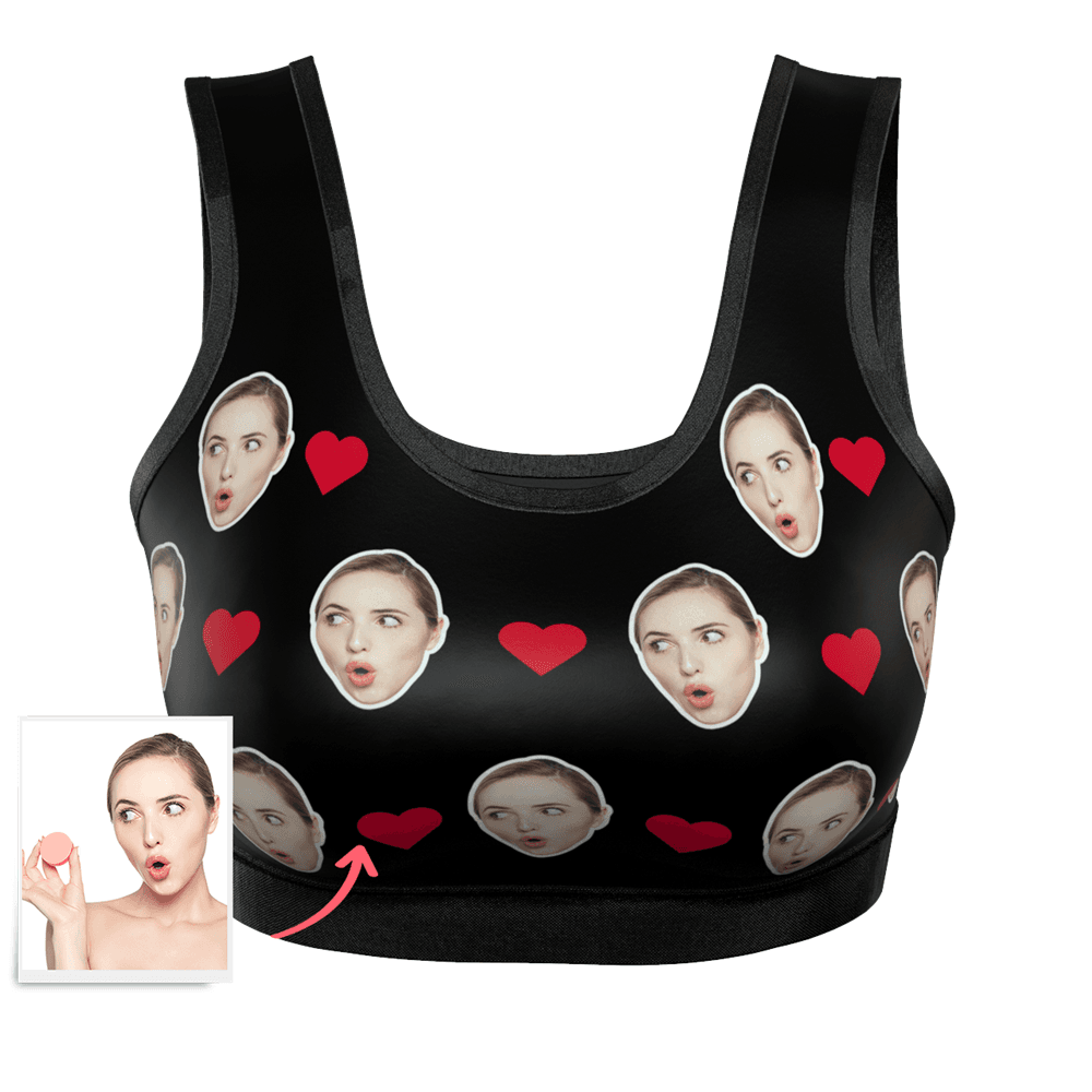 Women's Custom Heart Face Sports Bra - MyFaceBoxer