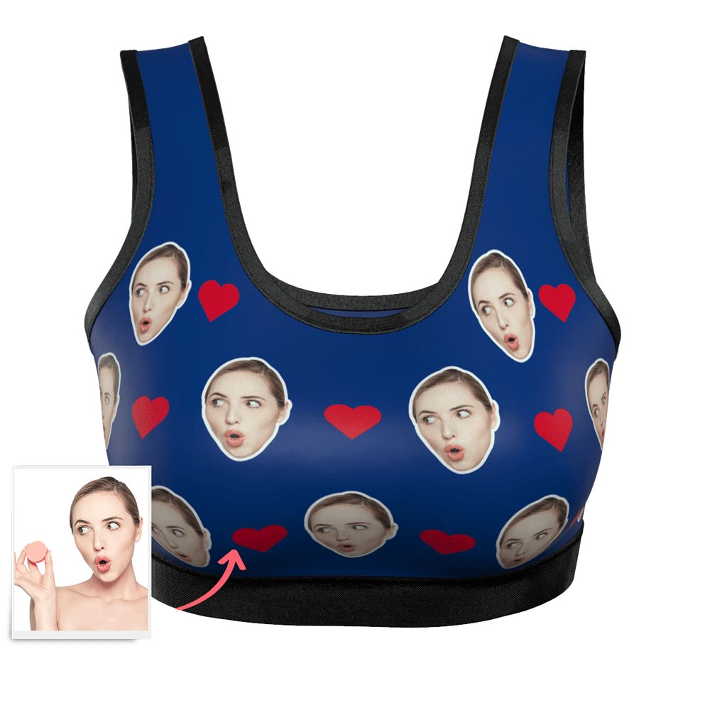 Women's Custom Heart Face Sports Bra - MyFaceBoxer