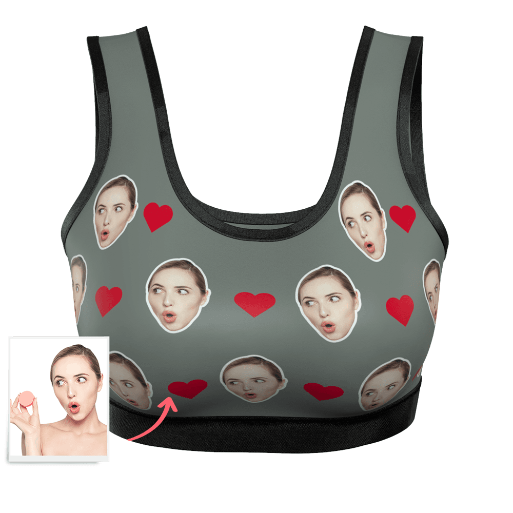 Women's Custom Heart Face Sports Bra - MyFaceBoxer