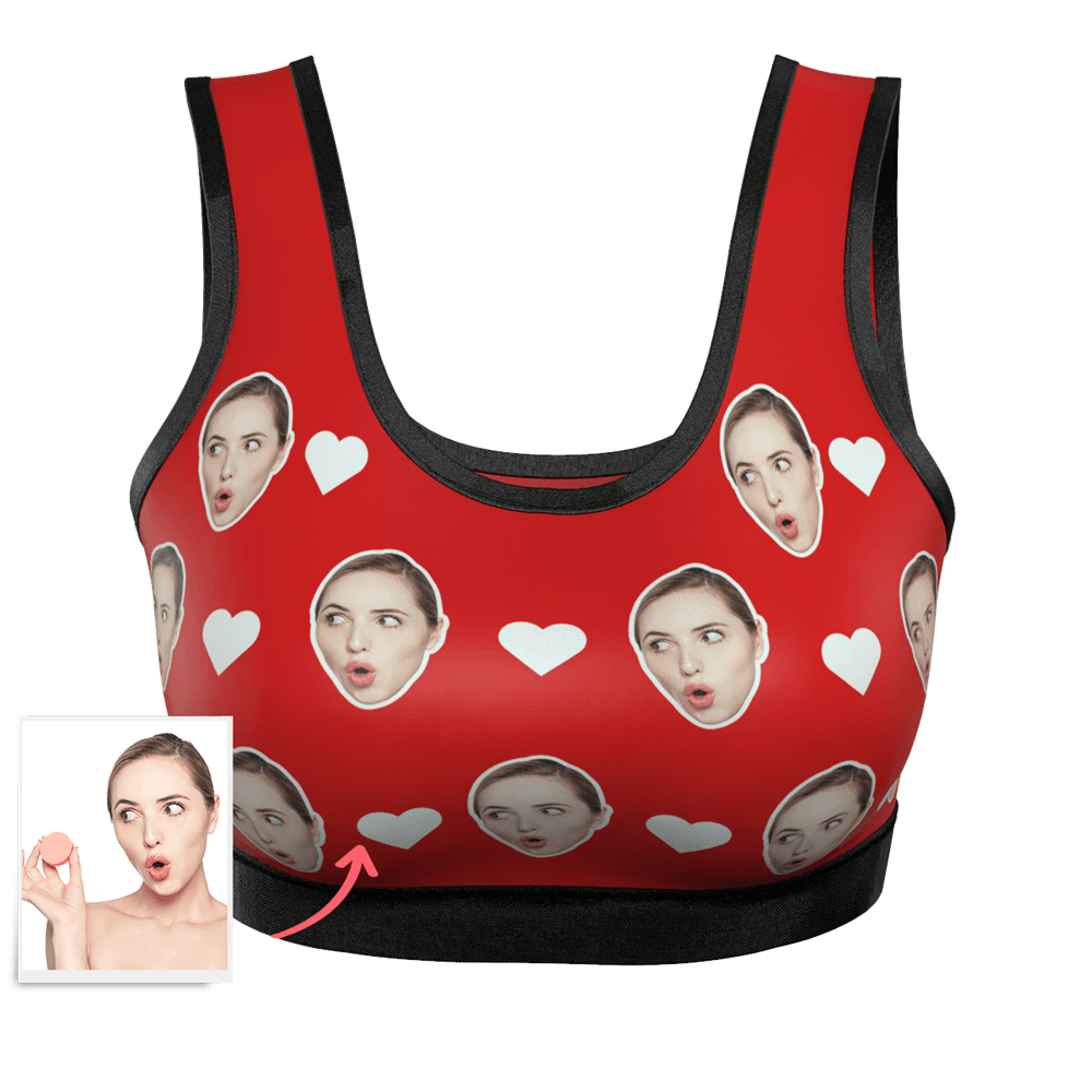 Women's Custom Heart Face Sports Bra - MyFaceBoxer