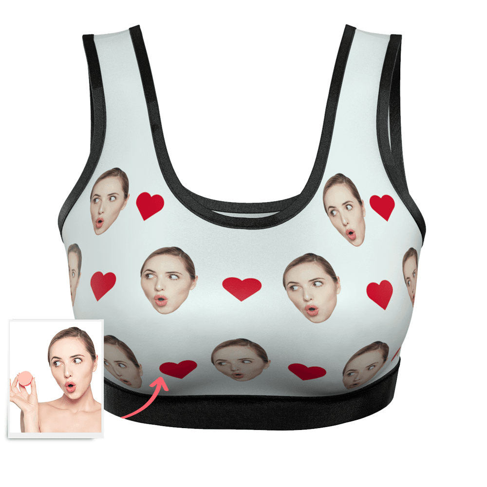 Women's Custom Heart Face Sports Bra - MyFaceBoxer