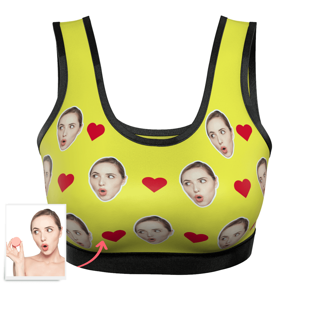 Women's Custom Heart Face Sports Bra - MyFaceBoxer