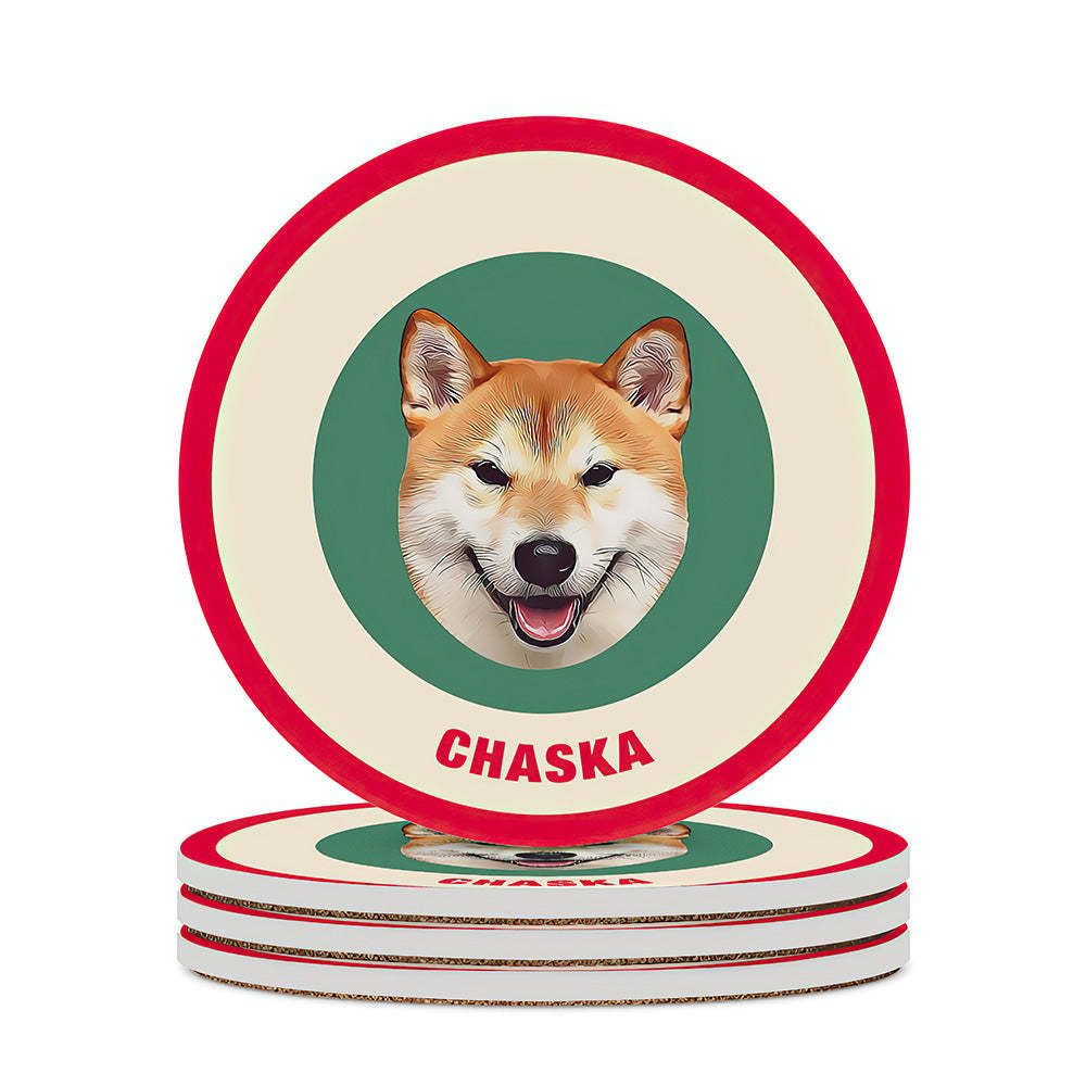 Custom Round Coaster Personalized Pet Photo with Name Coasters Gift for Pet Lover - Brown - MyFaceBoxer