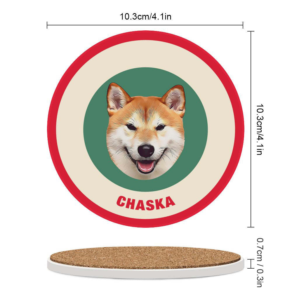 Custom Round Coaster Personalized Pet Photo with Name Coasters Gift for Pet Lover - Brown - MyFaceBoxer