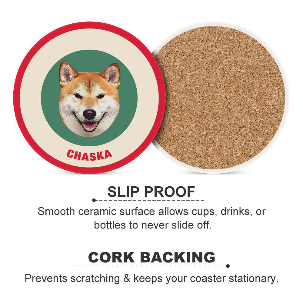 Custom Round Coaster Personalized Pet Photo with Name Coasters Gift for Pet Lover - Brown - MyFaceBoxer