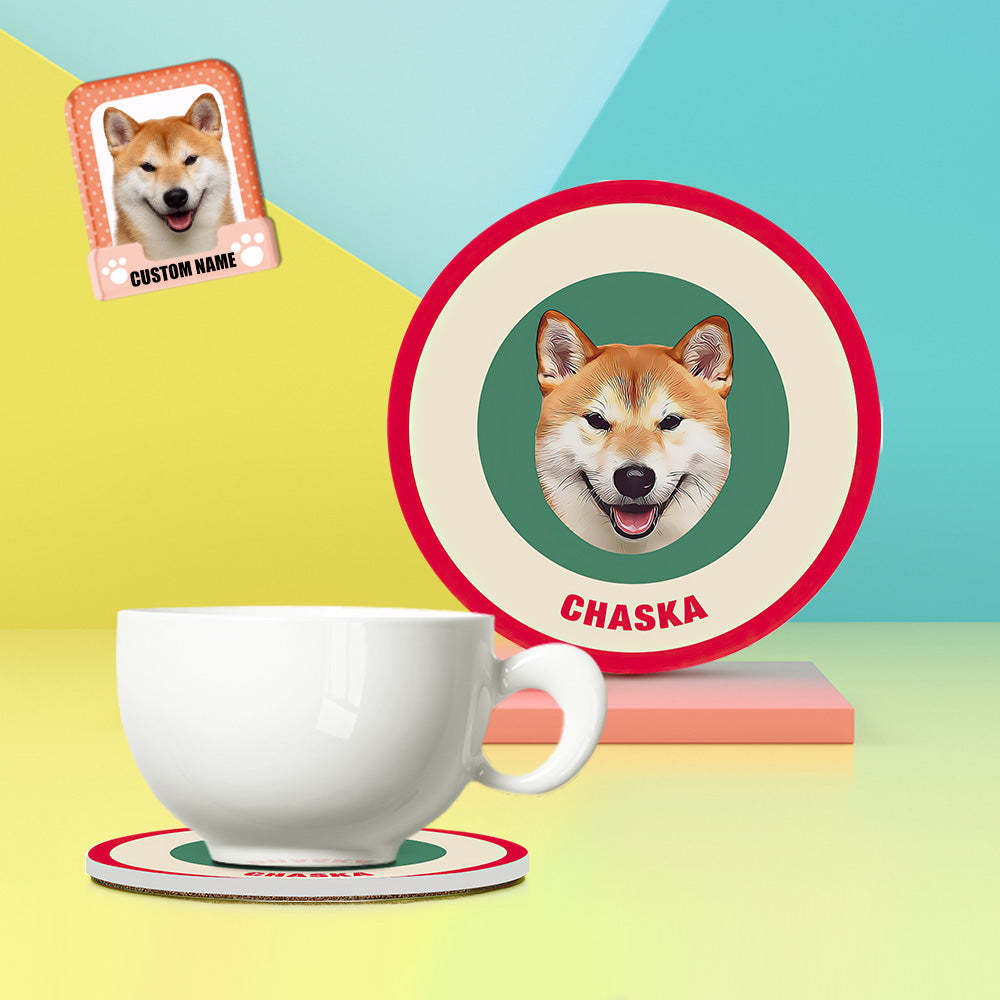 Custom Round Coaster Personalized Pet Photo with Name Coasters Gift for Pet Lover - Brown - MyFaceBoxer