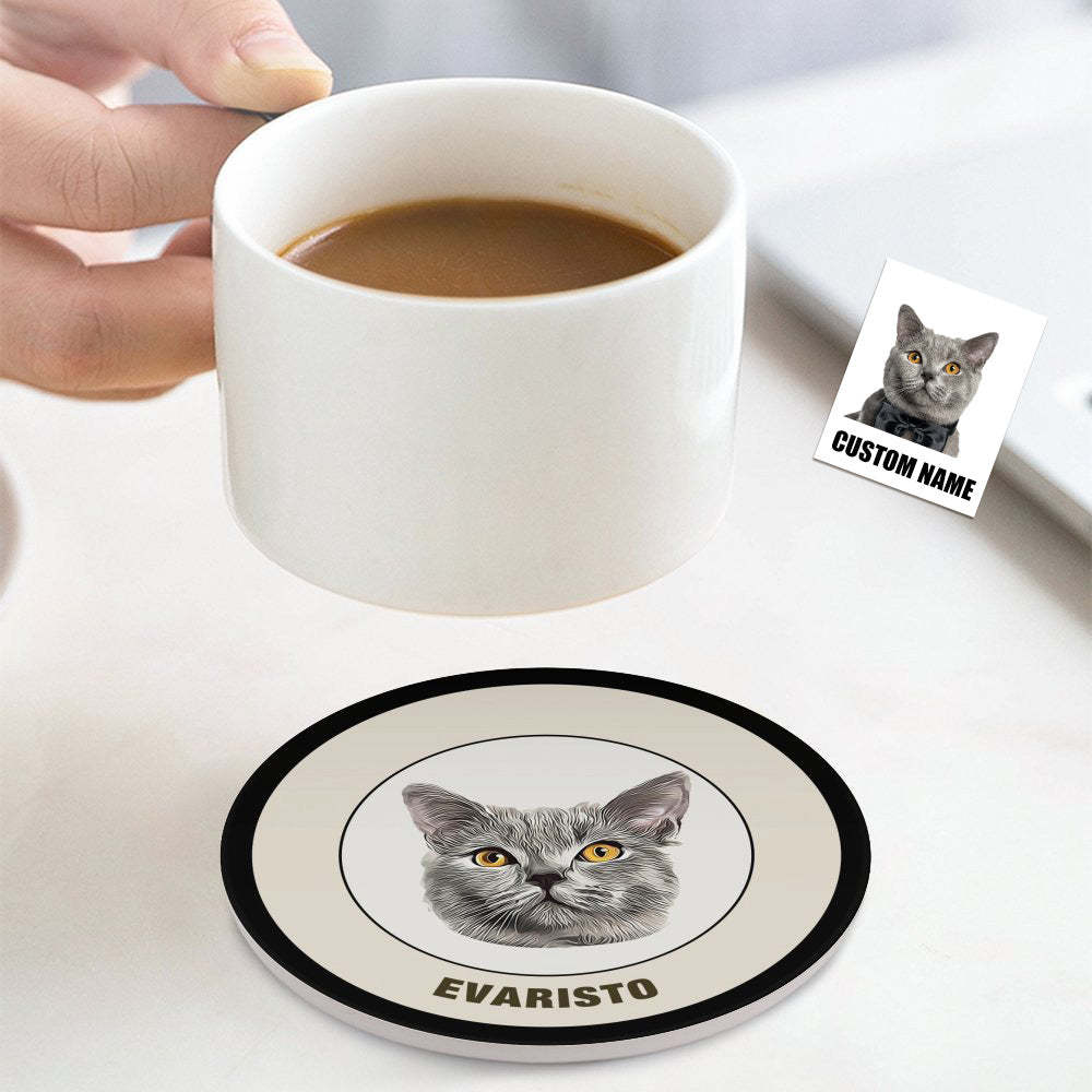 Custom Round Coaster Personalized Pet Photo with Name Coasters Gift for Pet Lover - Brown - MyFaceBoxer