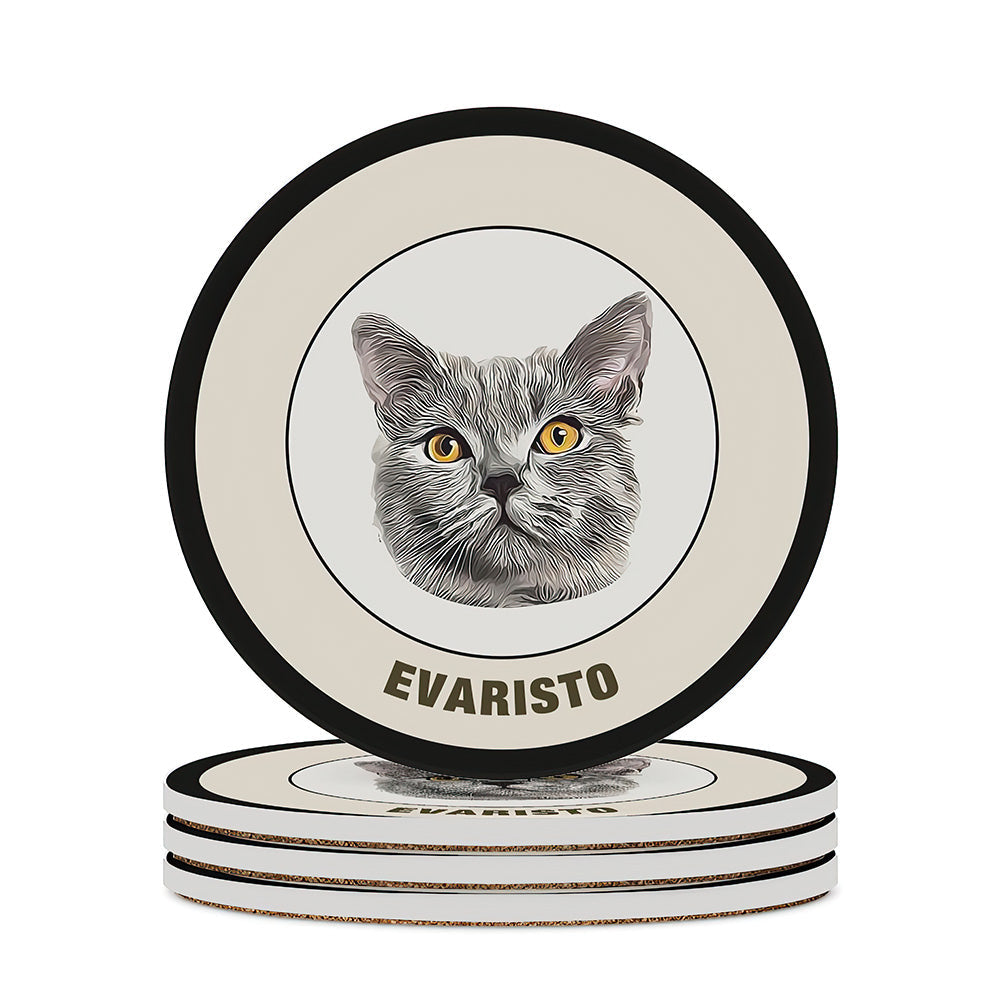 Custom Round Coaster Personalized Pet Photo with Name Coasters Gift for Pet Lover - Black & White - MyFaceBoxer