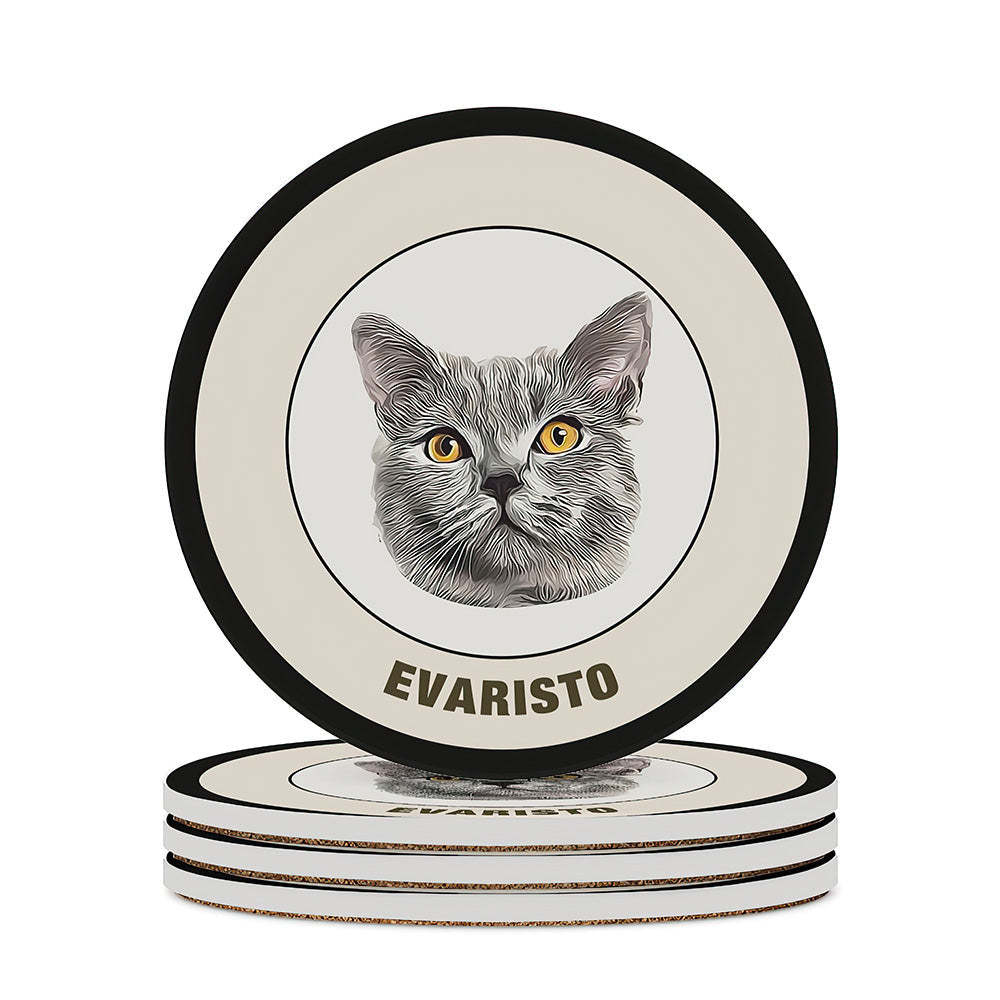 Custom Round Coaster Personalized Pet Photo with Name Coasters Gift for Pet Lover - Brown - MyFaceBoxer