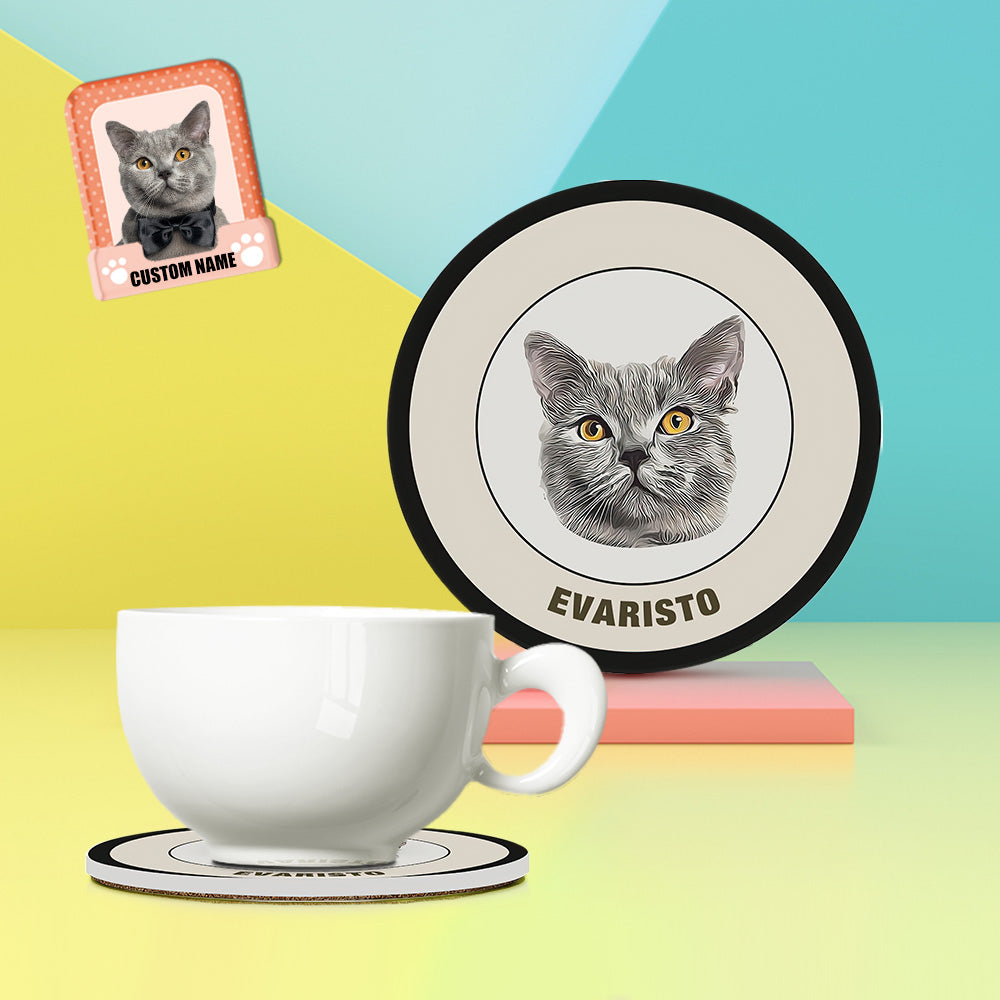 Custom Round Coaster Personalized Pet Photo with Name Coasters Gift for Pet Lover - Black & White - MyFaceBoxer