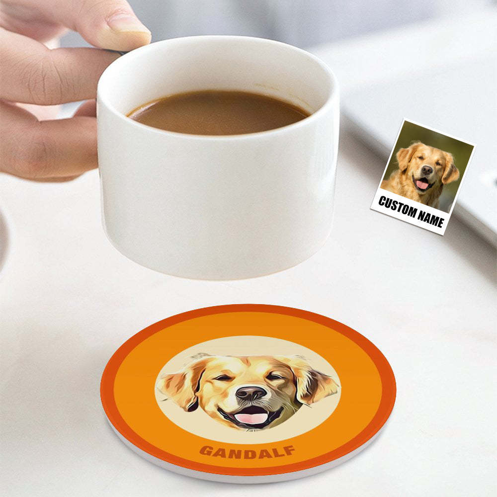 Custom Round Coaster Personalized Pet Photo with Name Coasters Gift for Pet Lover - Brown - MyFaceBoxer