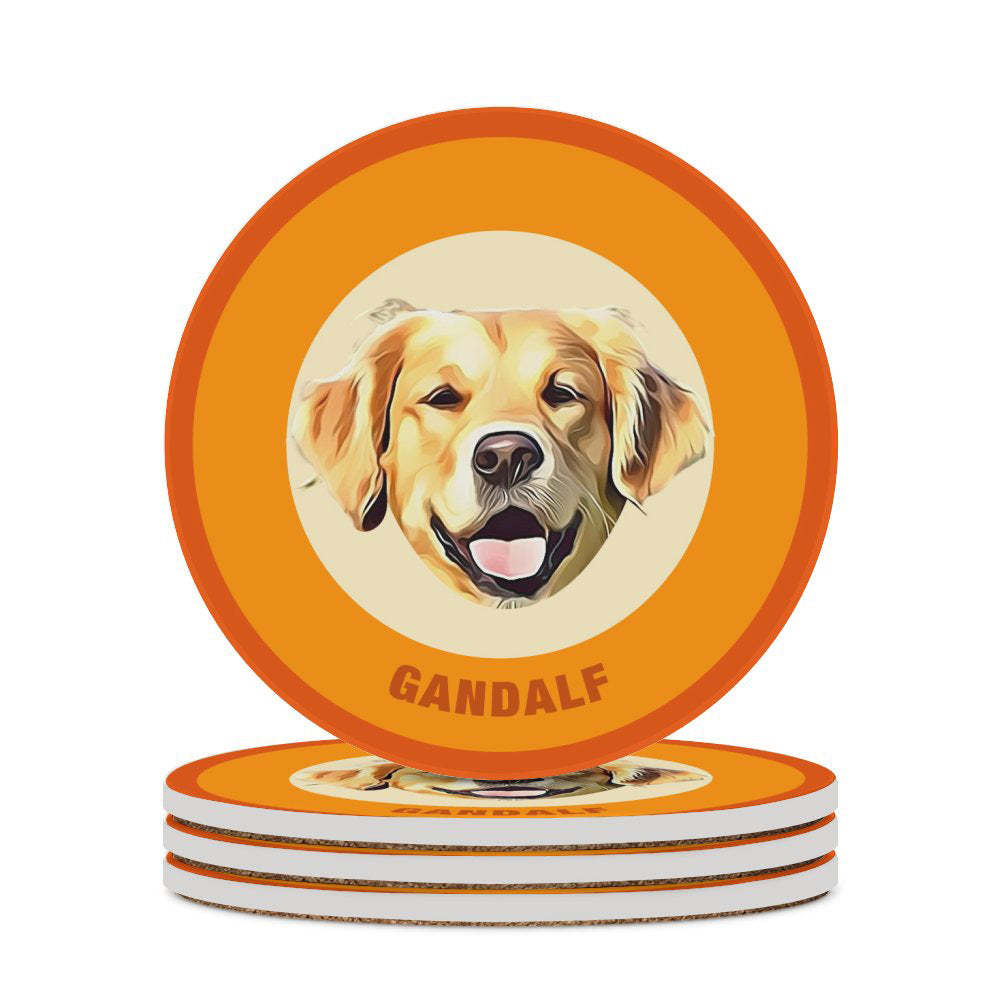 Custom Round Coaster Personalized Pet Photo with Name Coasters Gift for Pet Lover - Brown - MyFaceBoxer