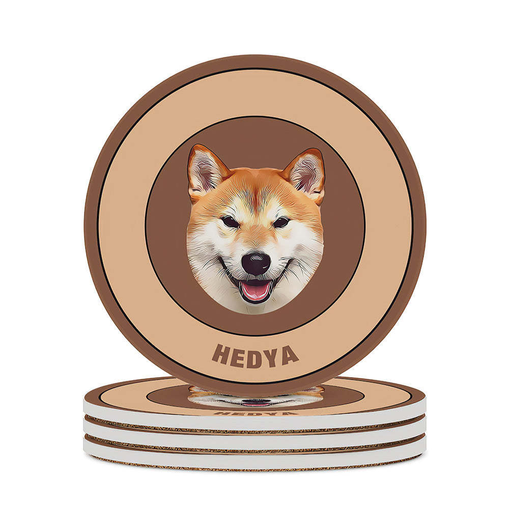 Custom Round Coaster Personalized Pet Photo with Name Coasters Gift for Pet Lover - Brown - MyFaceBoxer