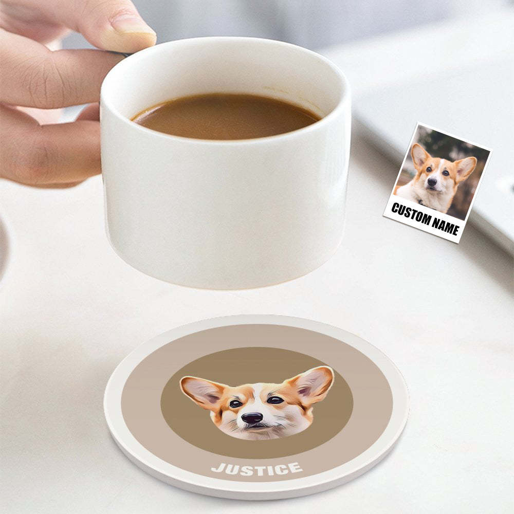 Custom Round Coaster Personalized Pet Photo with Name Coasters Gift for Pet Lover - Brown - MyFaceBoxer