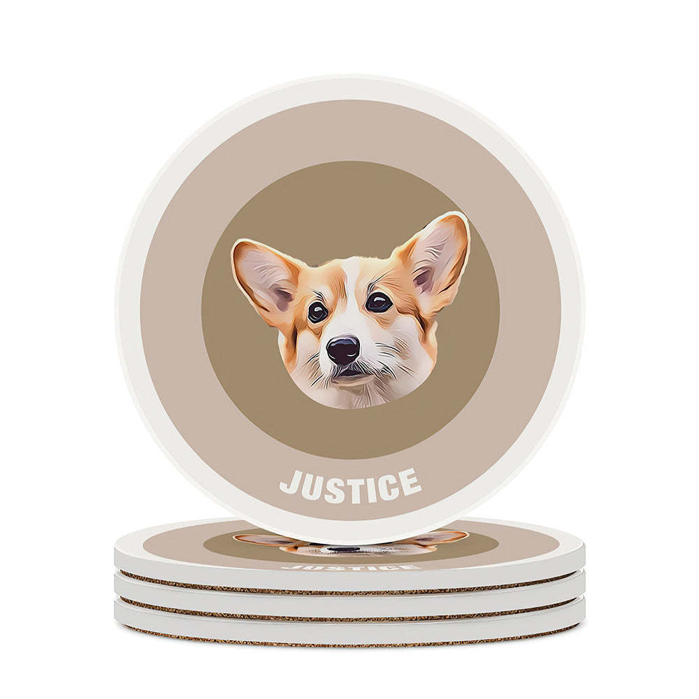 Custom Round Coaster Personalized Pet Photo with Name Coasters Gift for Pet Lover - Brown - MyFaceBoxer