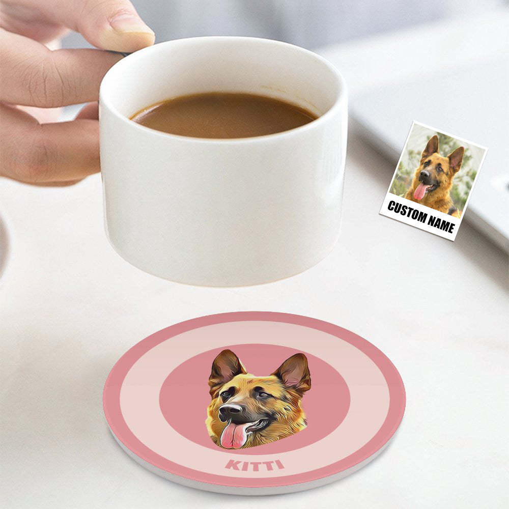 Custom Round Coaster Personalized Pet Photo with Name Coasters Gift for Pet Lover - Brown - MyFaceBoxer