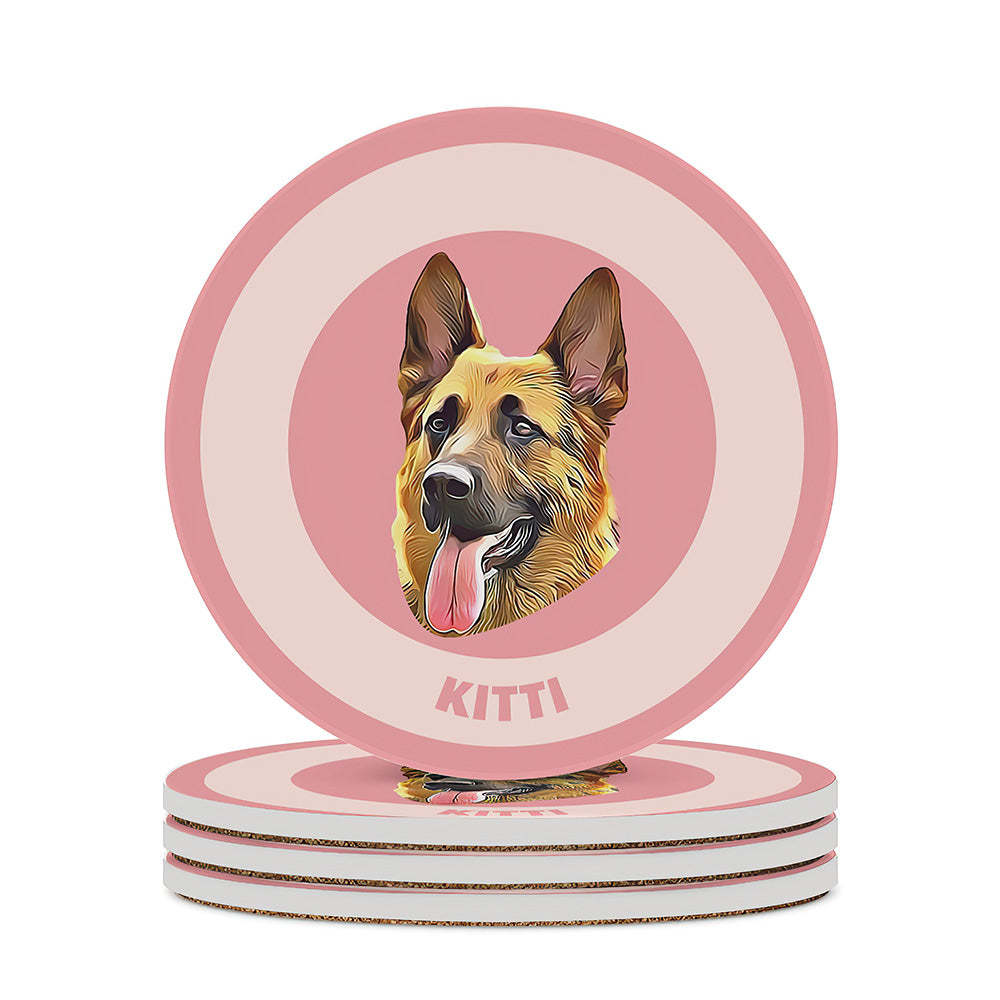 Custom Round Coaster Personalized Pet Photo with Name Coasters Gift for Pet Lover - Brown - MyFaceBoxer