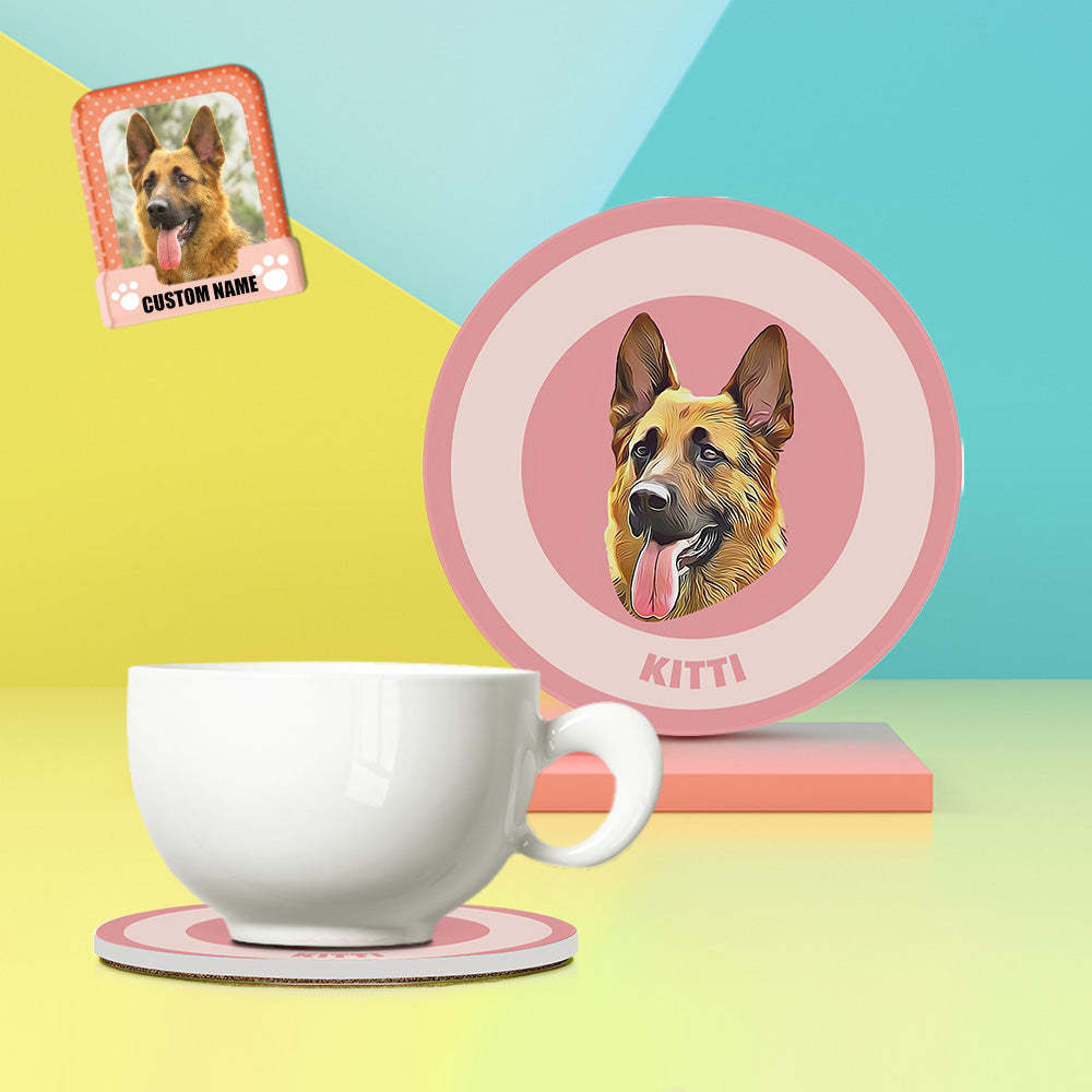 Custom Round Coaster Personalized Pet Photo with Name Coasters Gift for Pet Lover - Brown - MyFaceBoxer
