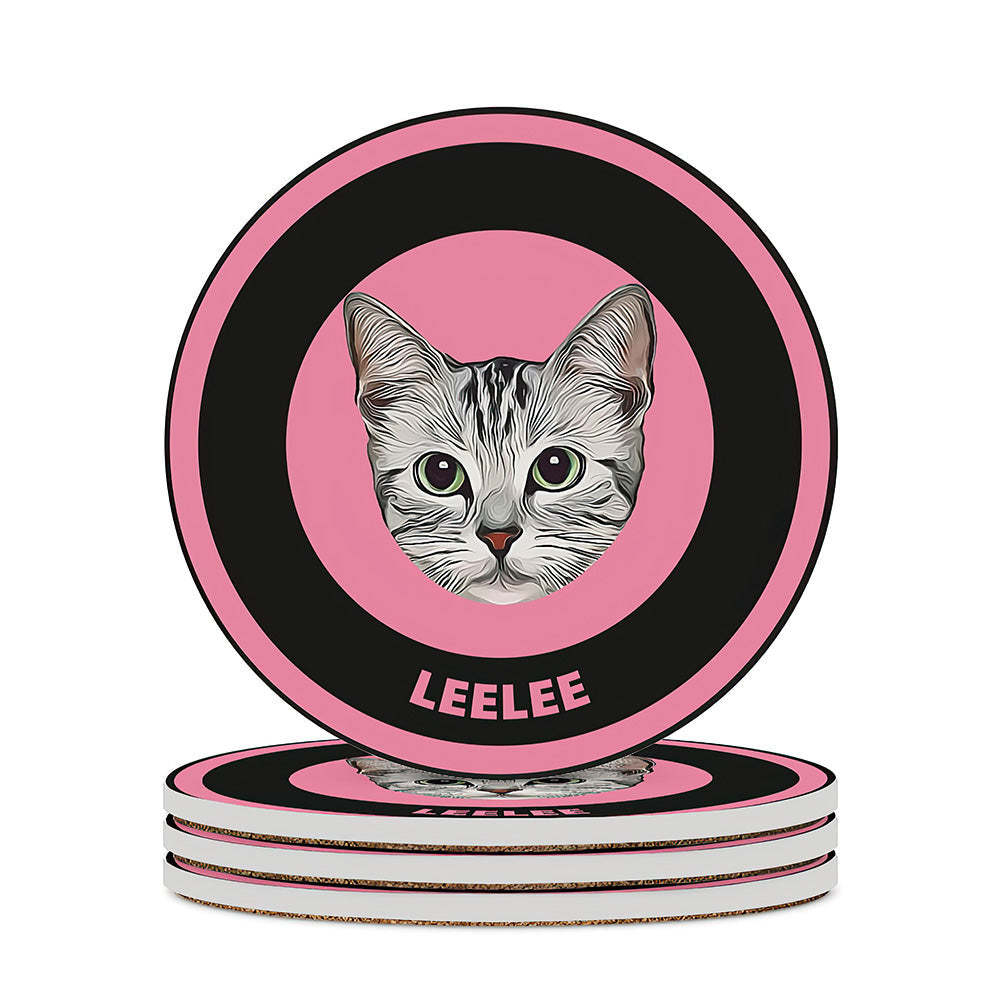 Custom Round Coaster Personalized Pet Photo with Name Coasters Gift for Pet Lover - Brown - MyFaceBoxer