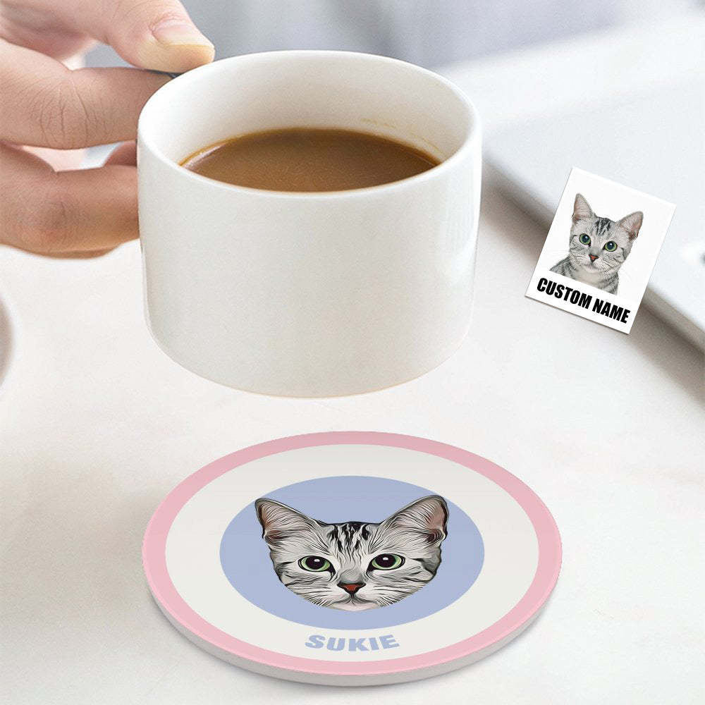 Custom Round Coaster Personalized Pet Photo with Name Coasters Gift for Pet Lover - Brown - MyFaceBoxer