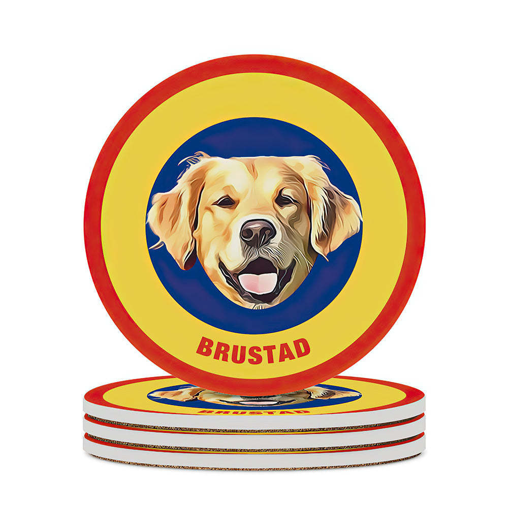 Custom Round Coaster Personalized Pet Photo with Name Coasters Gift for Pet Lover - Brown - MyFaceBoxer