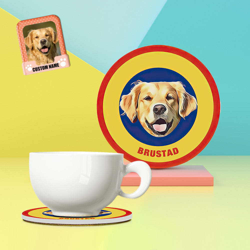 Custom Round Coaster Personalized Pet Photo with Name Coasters Gift for Pet Lover - Brown - MyFaceBoxer