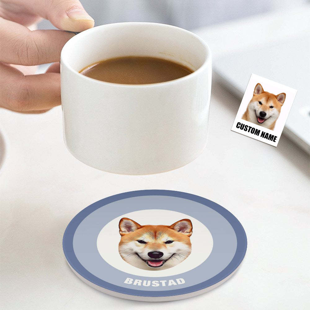 Custom Round Coaster Personalized Pet Photo with Name Coasters Gift for Pet Lover - Brown - MyFaceBoxer