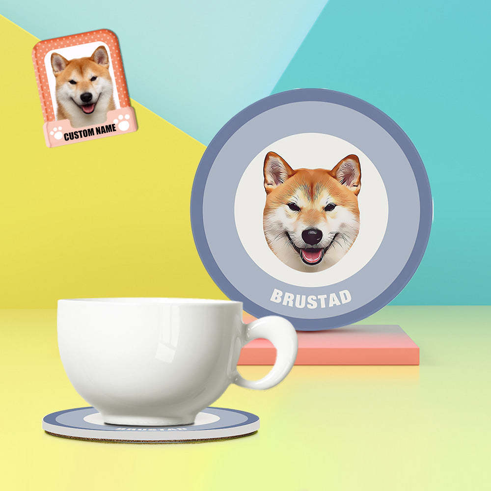 Custom Round Coaster Personalized Pet Photo with Name Coasters Gift for Pet Lover - Brown - MyFaceBoxer