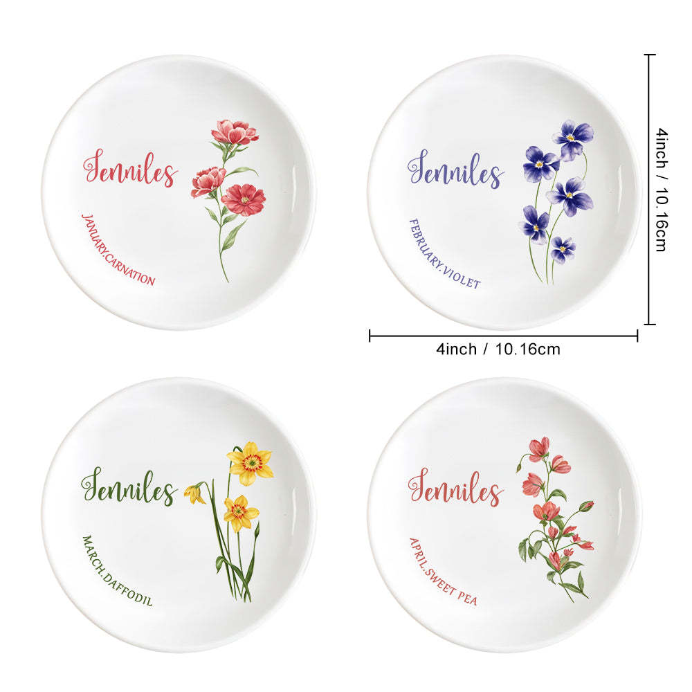 Personalized Birth Flower Floral Ring Jewelry Dish Gift for Her - MyFaceBoxer