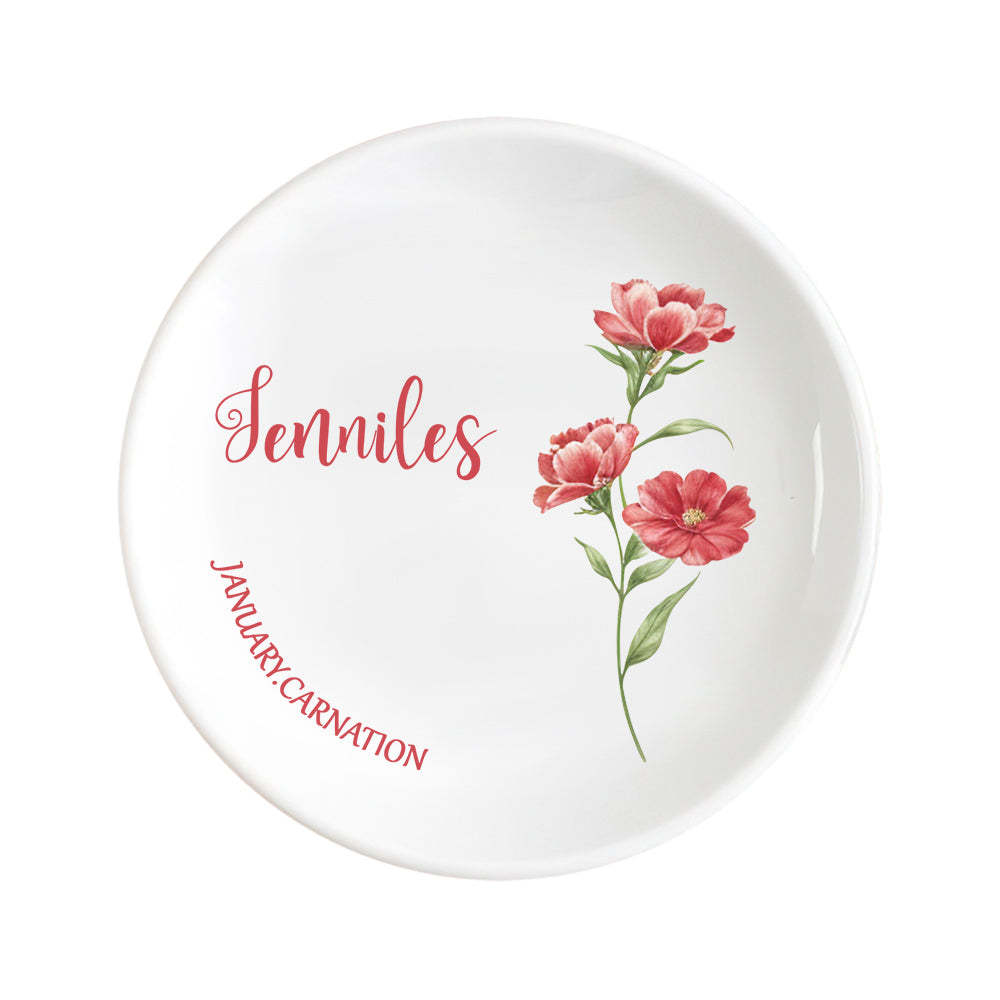 Personalized Birth Flower Floral Ring Jewelry Dish Gift for Her - MyFaceBoxer
