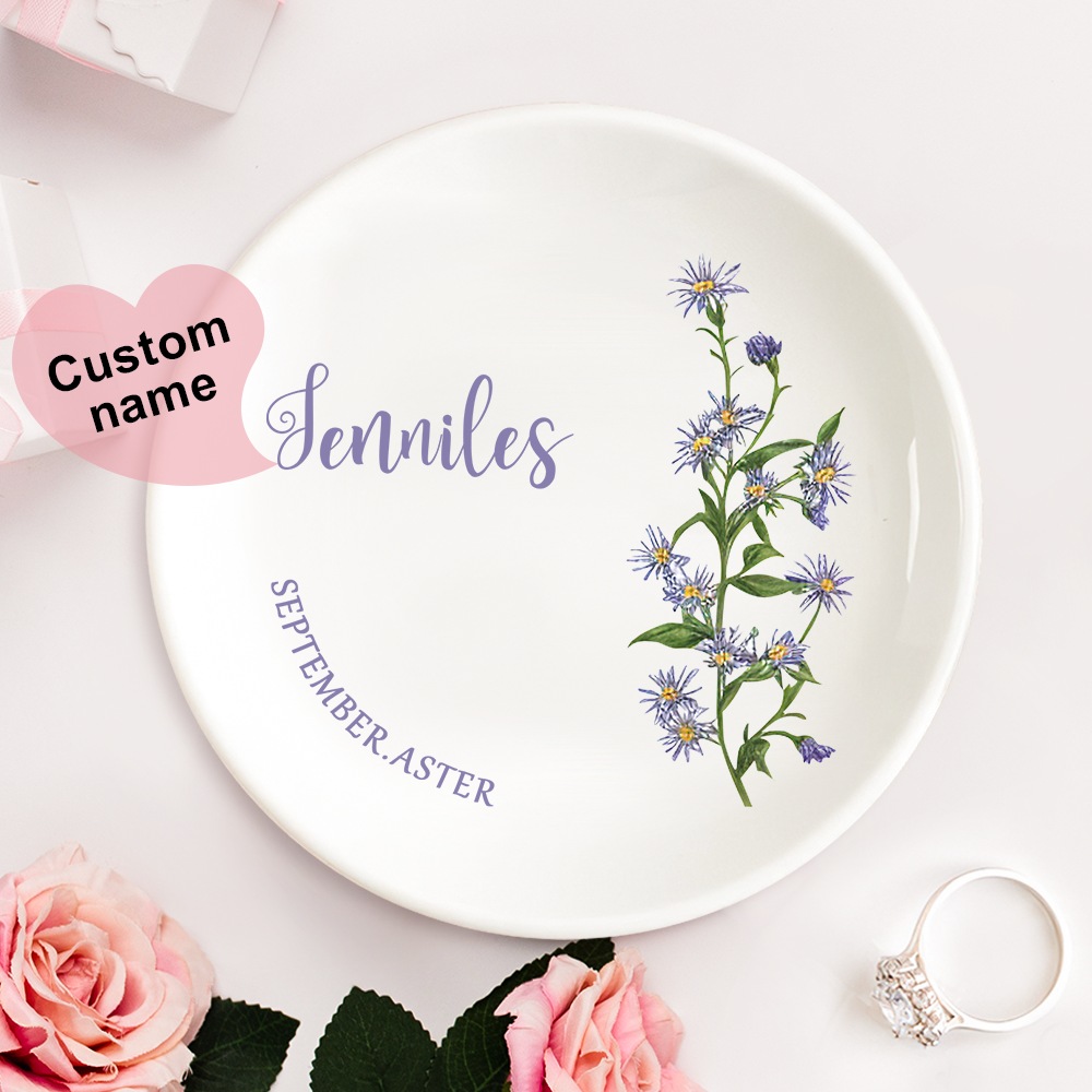Personalized Birth Flower Floral Ring Jewelry Dish Gift for Her - MyFaceBoxer